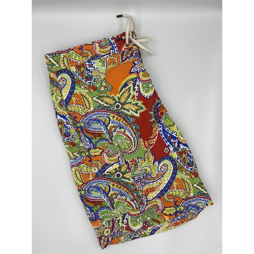 Polo Ralph Lauren Mens Paisley Swim Trunks Orange Red Green Small